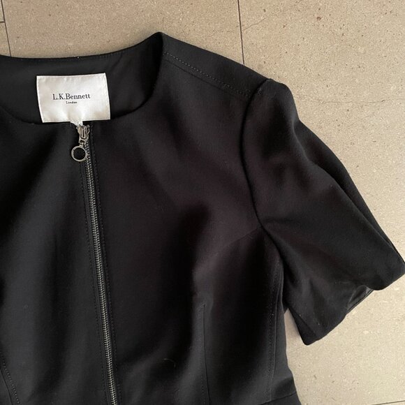 L.K. Bennett London UK Black Dress-Full Front Zipper-Size 12 - Picture 6 of 14